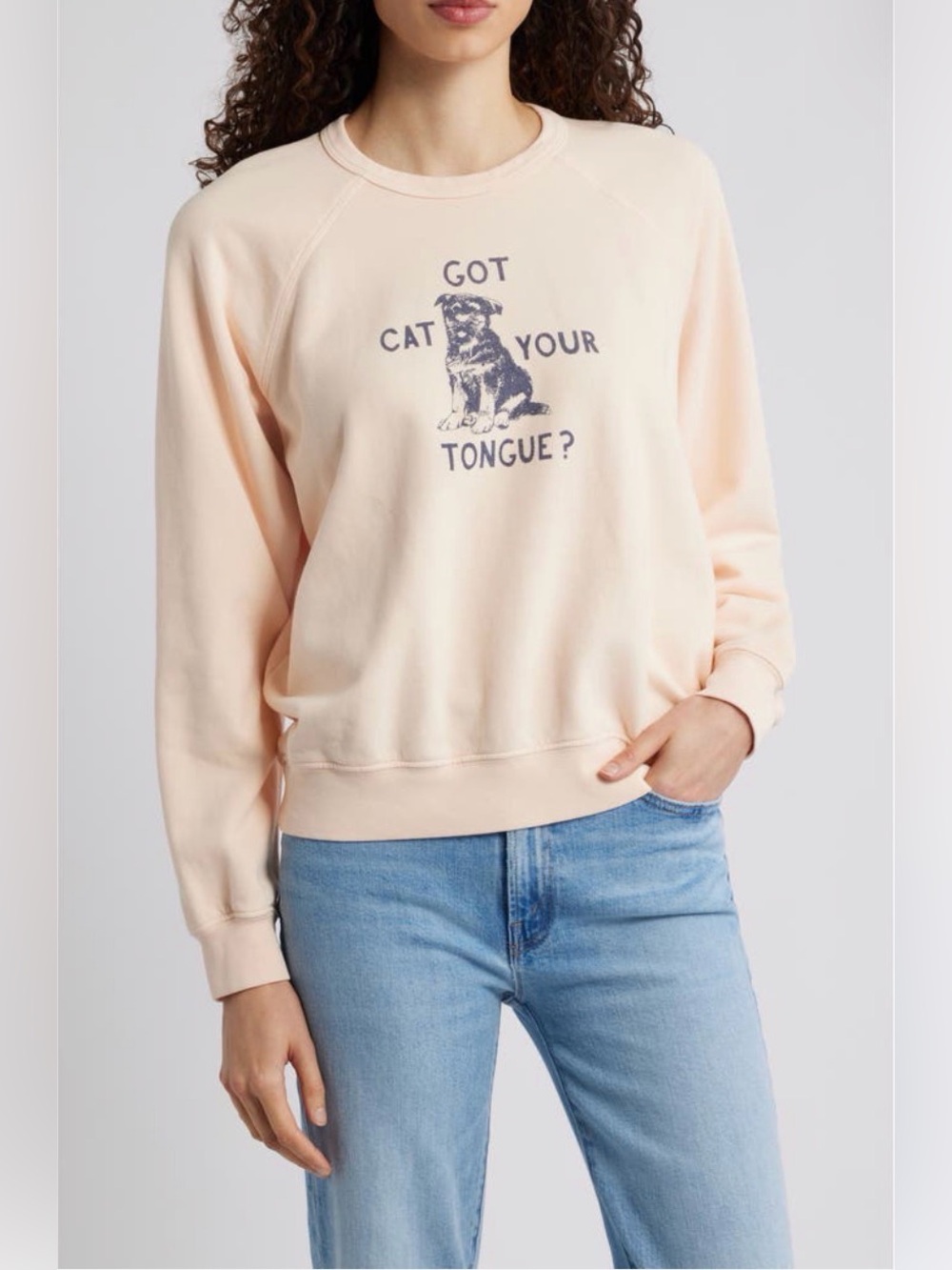 MOTHER The Biggie Concert Cat Got Your Tongue Dog Sweatshirt Pink - S